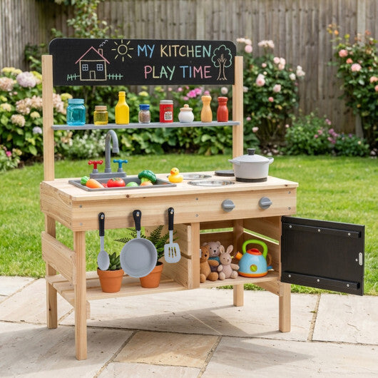 Outdoor Wooden Mud Kitchen for Kids with Sink and Stoves-Natural LuxuryLifeWay Online Store