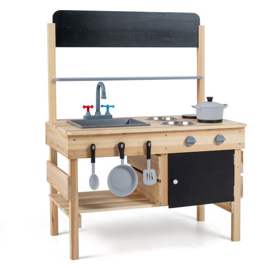 Outdoor Wooden Mud Kitchen for Kids with Sink and Stoves-Natural LuxuryLifeWay Online Store
