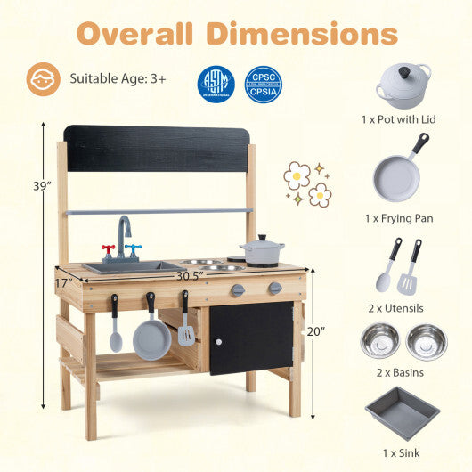 Outdoor Wooden Mud Kitchen for Kids with Sink and Stoves-Natural LuxuryLifeWay Online Store