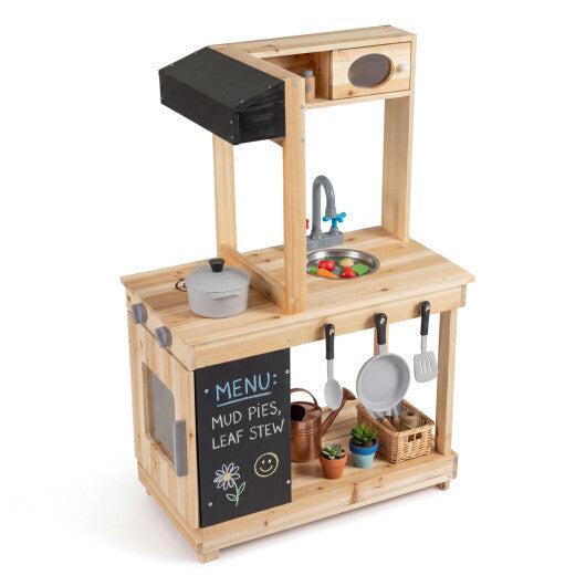 Kids Outdoor Wooden Mud Kitchen with Stoves and Chalkboard-Natural LuxuryLifeWay Online Store
