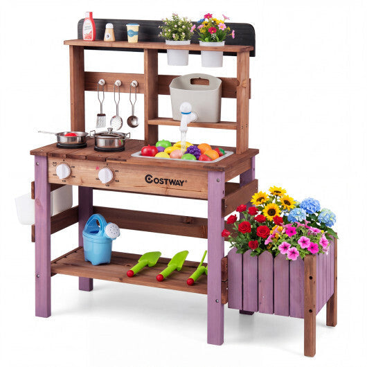 Wooden Mud Kitchen Set with Running Water Faucet Tank-Purple LuxuryLifeWay Online Store