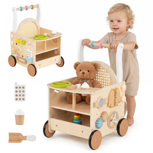 13-In-1 Toddler Wooden Push Walker with Wheels and Storage LuxuryLifeWay Online Store