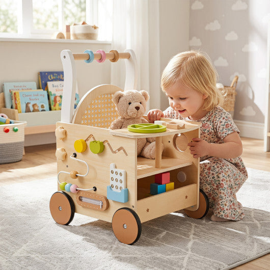 13-In-1 Toddler Wooden Push Walker with Wheels and Storage LuxuryLifeWay Online Store