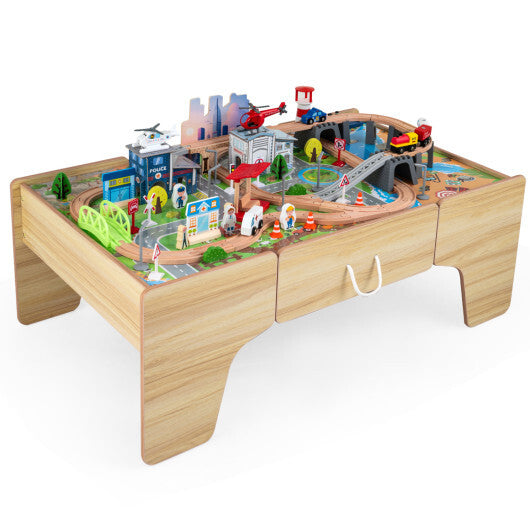 110-Piece Wooden Train Table for Toddlers 3+ Years Old LuxuryLifeWay Online Store
