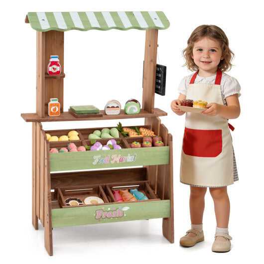 Wooden Grocery Store with Chalkboard and Accessories Montessori Toy for 3+ Kids LuxuryLifeWay Online Store