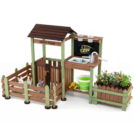 Fir Wood Mud Farm Playset with Planter Box Lockable Yard and Faucet for 3+ Kids LuxuryLifeWay Online Store