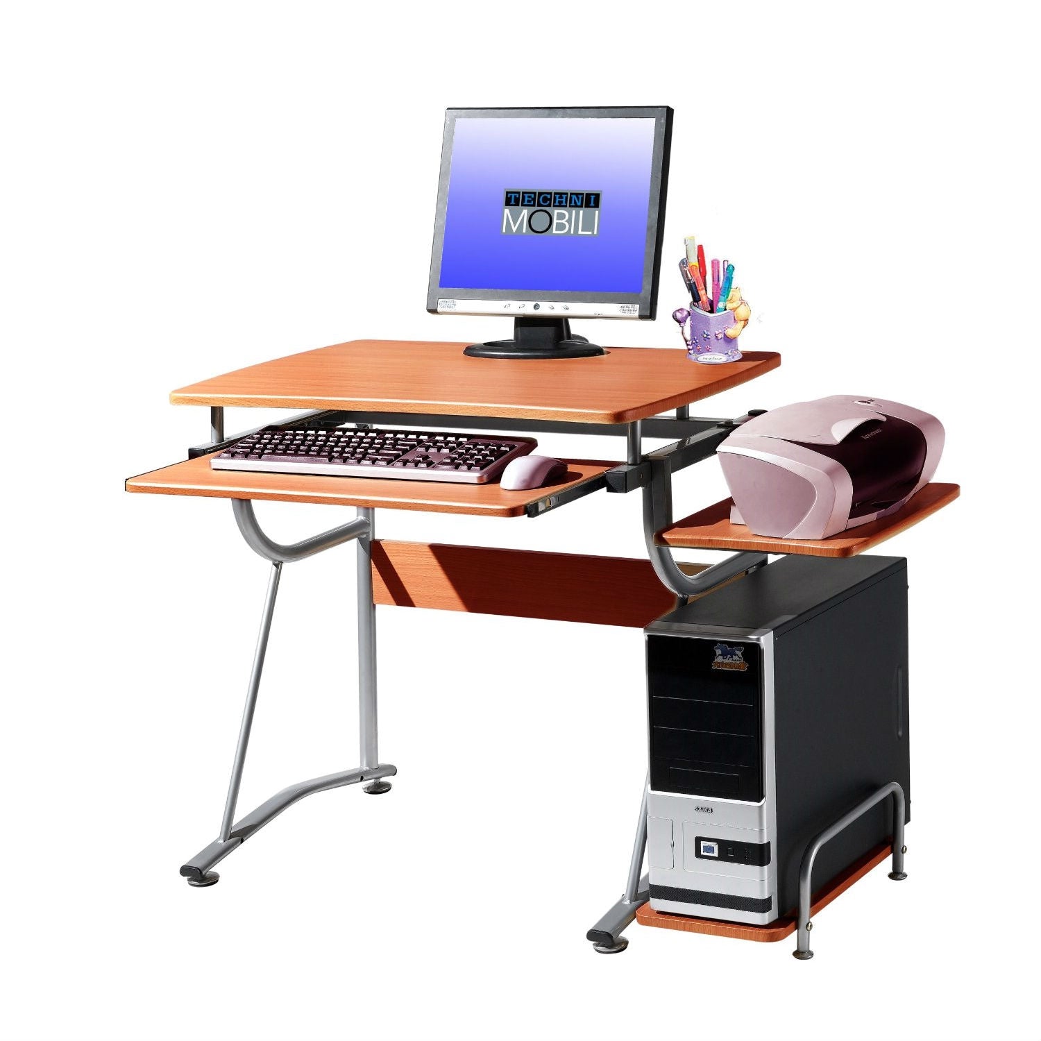 Compact Contemporary Computer Desk in Light Cherry Finish LuxuryLifeWay Online Store
