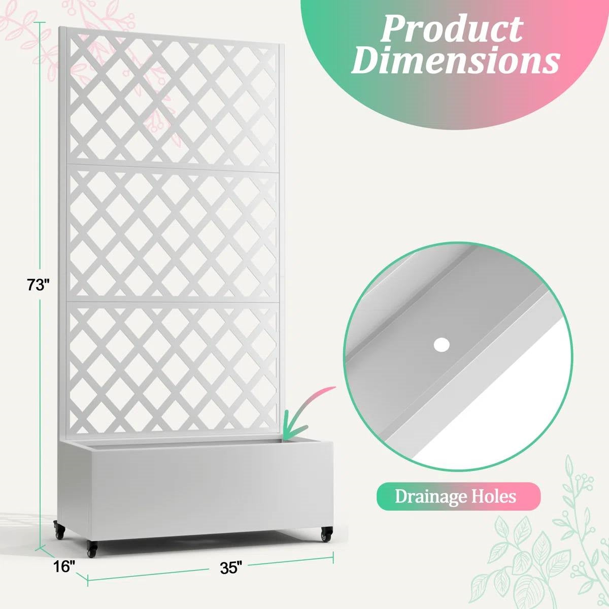 White Metal Outdoor Raised Garden Bed Planter Box with Trellis on Wheels LuxuryLifeWay Online Store