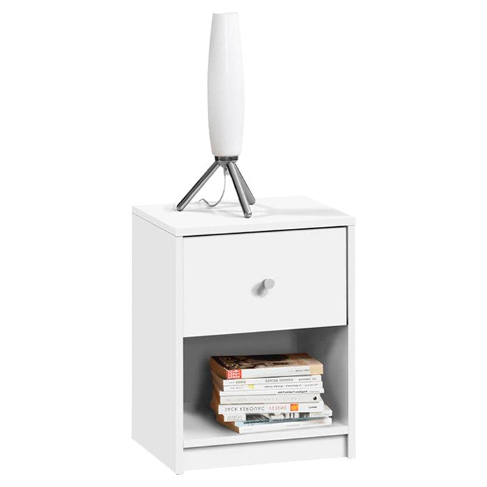 Contemporary 1-Drawer Nightstand with Storage Shelf in White LuxuryLifeWay Online Store