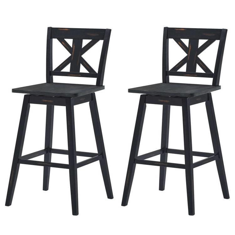 Set of 2 Black Wood 29-in Modern Kitchen Dining Farmhouse Swivel Seat Barstools LuxuryLifeWay Online Store