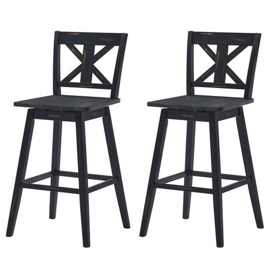 Set of 2 Black Wood 29-in Modern Kitchen Dining Farmhouse Swivel Seat Barstools LuxuryLifeWay Online Store