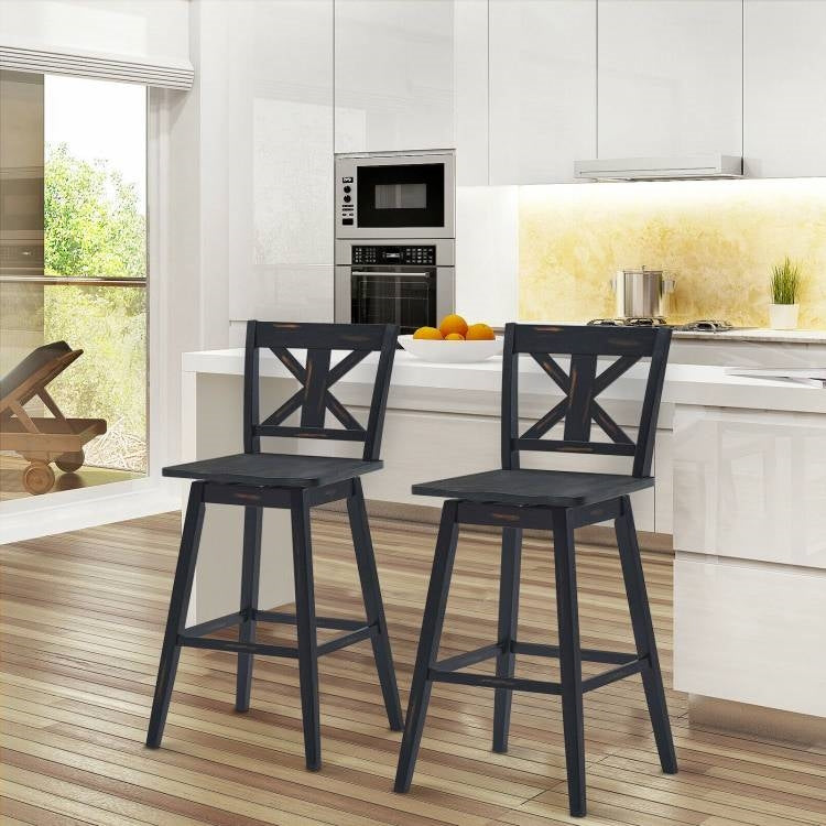 Set of 2 Black Wood 29-in Modern Kitchen Dining Farmhouse Swivel Seat Barstools LuxuryLifeWay Online Store