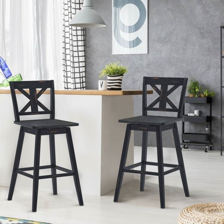 Set of 2 Black Wood 29-in Modern Kitchen Dining Farmhouse Swivel Seat Barstools LuxuryLifeWay Online Store