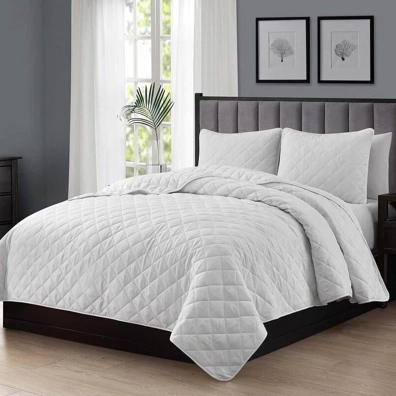 Twin/Twin XL 2-Piece White Polyester Microfiber Diamond Quilted Quilt Set LuxuryLifeWay Online Store