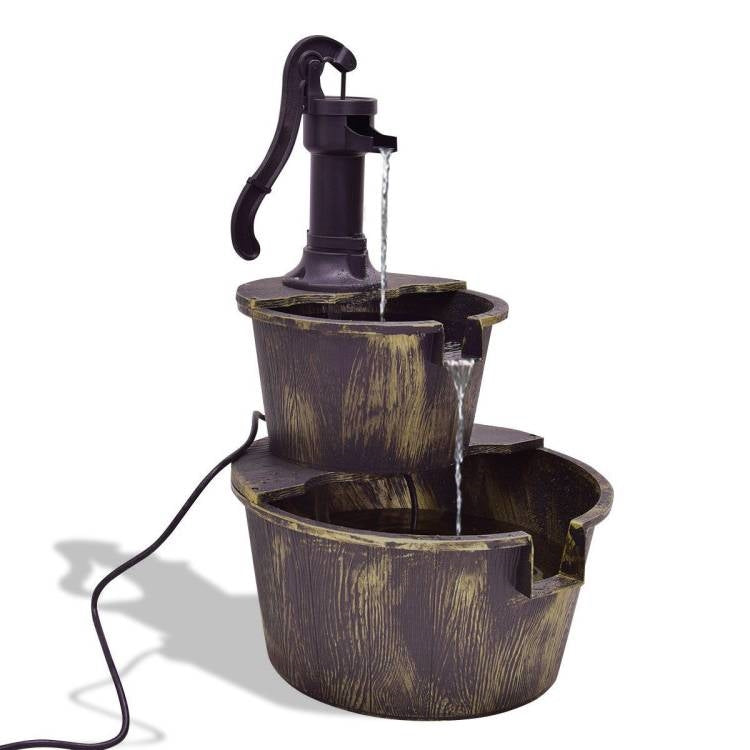 Outdoor 2-Tier Rustic Barrel Water Fountain with Submersible Pump LuxuryLifeWay Online Store