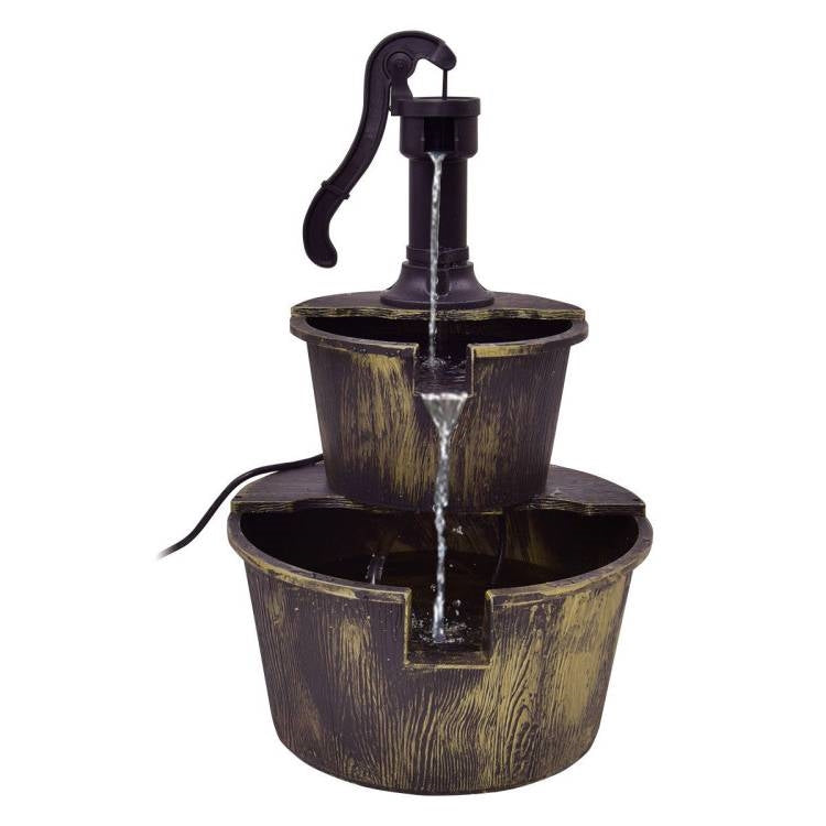 Outdoor 2-Tier Rustic Barrel Water Fountain with Submersible Pump LuxuryLifeWay Online Store
