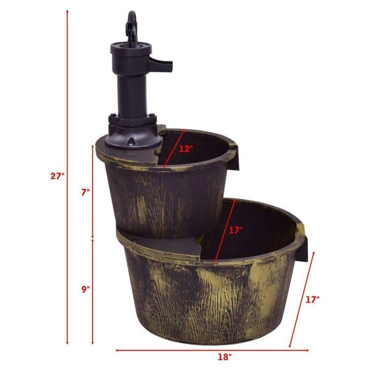 Outdoor 2-Tier Rustic Barrel Water Fountain with Submersible Pump LuxuryLifeWay Online Store