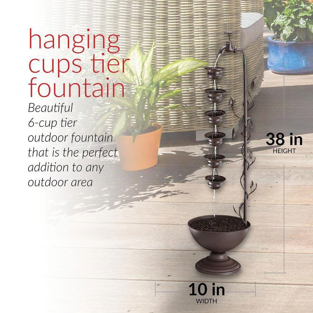 Outdoor Indoor 6-Tier Hanging Cups Water Fountain in Bronze Finish LuxuryLifeWay Online Store
