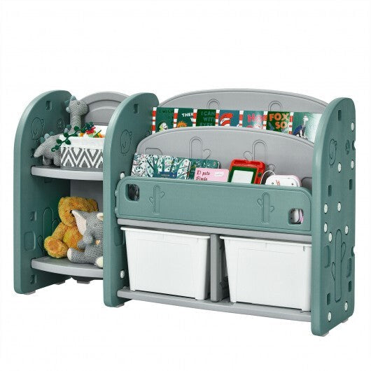 Kids Toy Storage Organizer with 2-Tier Bookshelf and Plastic Bins LuxuryLifeWay Online Store