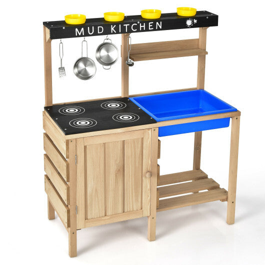 Outdoor Mud Kids Kitchen Playset Wooden Pretend Play Toy with Kitchenware - Color: Natural LuxuryLifeWay Online Store