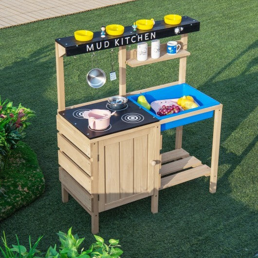 Outdoor Mud Kids Kitchen Playset Wooden Pretend Play Toy with Kitchenware - Color: Natural LuxuryLifeWay Online Store