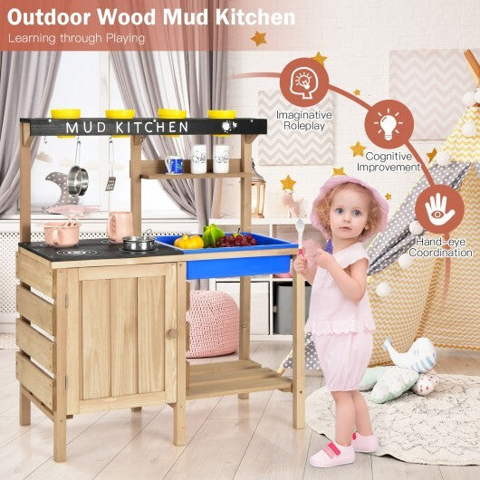 Outdoor Mud Kids Kitchen Playset Wooden Pretend Play Toy with Kitchenware - Color: Natural LuxuryLifeWay Online Store