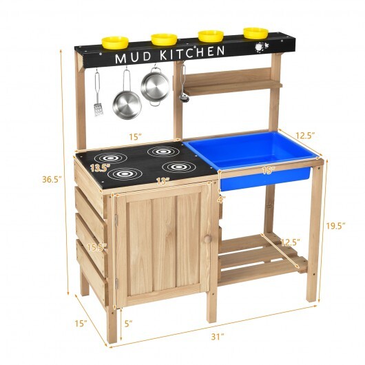Outdoor Mud Kids Kitchen Playset Wooden Pretend Play Toy with Kitchenware - Color: Natural LuxuryLifeWay Online Store