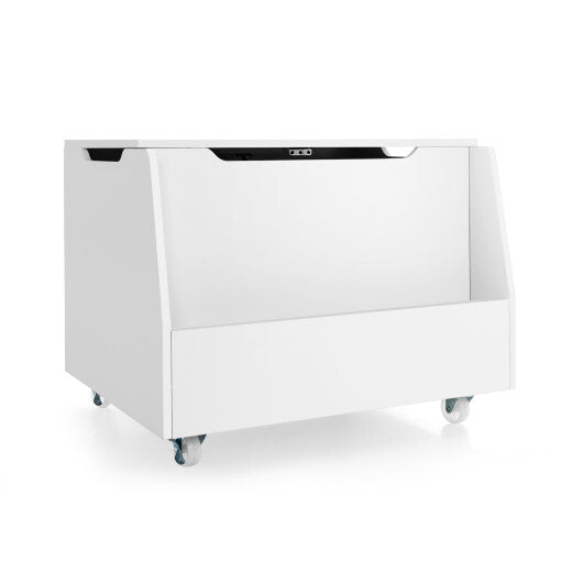 Wooden Mobile Toy Storage Organizer with Bookshelf and Lockable Wheels-White LuxuryLifeWay Online Store