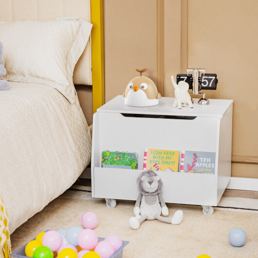 Wooden Mobile Toy Storage Organizer with Bookshelf and Lockable Wheels-White LuxuryLifeWay Online Store