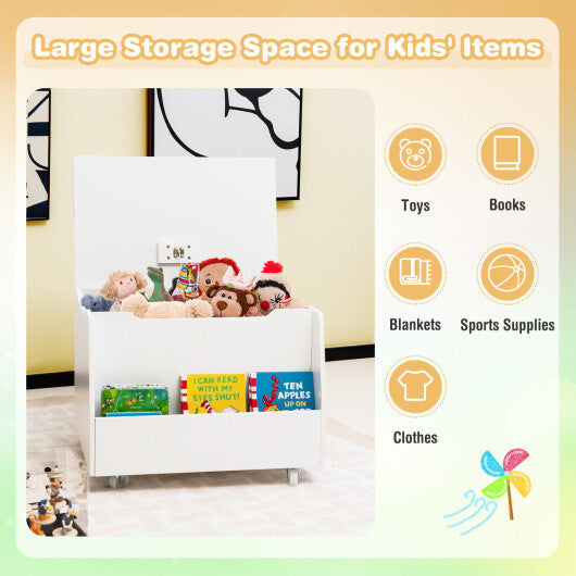 Wooden Mobile Toy Storage Organizer with Bookshelf and Lockable Wheels-White LuxuryLifeWay Online Store