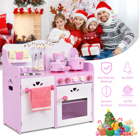 Kids Wooden Kitchen Toy Strawberry Pretend Cooking Playset LuxuryLifeWay Online Store