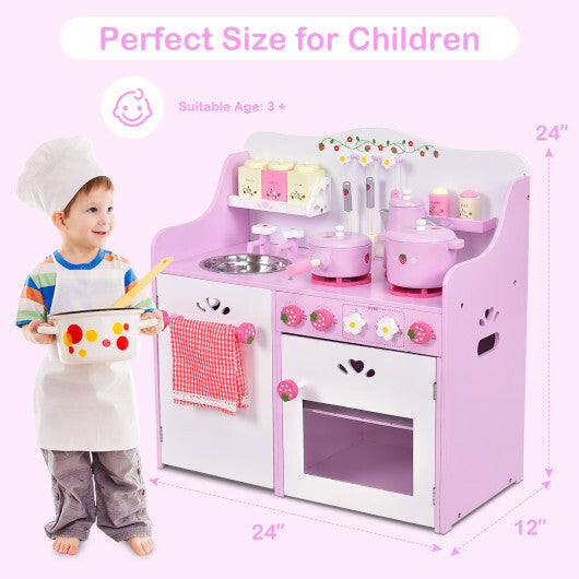 Kids Wooden Kitchen Toy Strawberry Pretend Cooking Playset LuxuryLifeWay Online Store