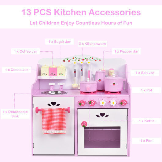 Kids Wooden Kitchen Toy Strawberry Pretend Cooking Playset LuxuryLifeWay Online Store