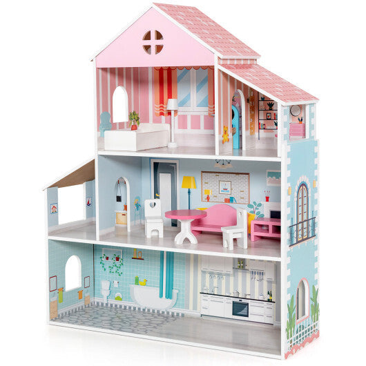 3-Tier Toddler Doll House with Furniture Gift for Age over 3 LuxuryLifeWay Online Store