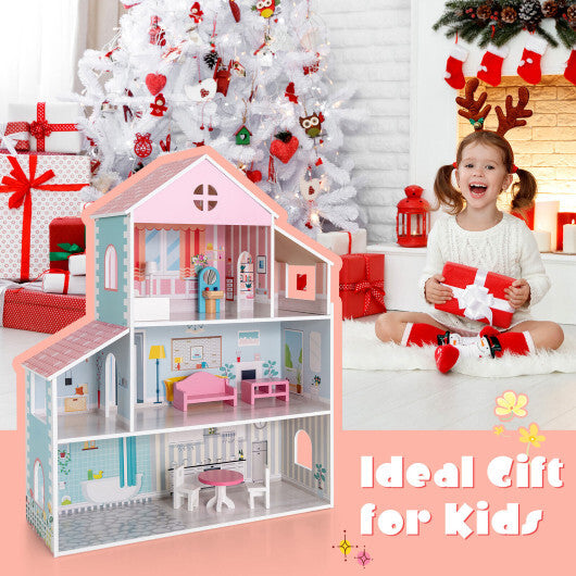 3-Tier Toddler Doll House with Furniture Gift for Age over 3 LuxuryLifeWay Online Store