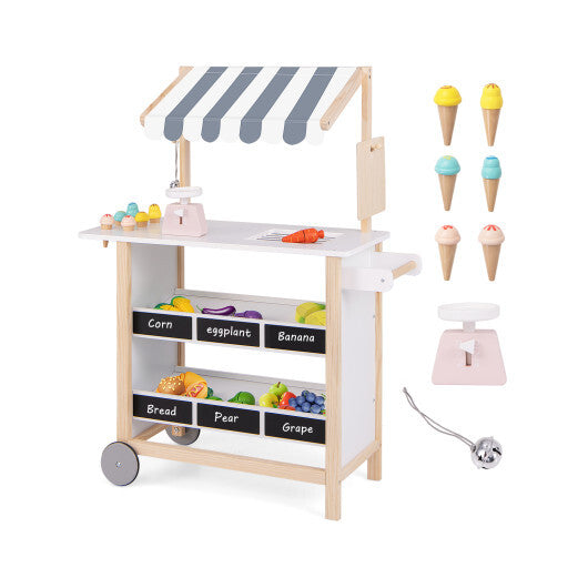 Kids Wooden Ice Cream Cart with Chalkboard and Storage for over 3 Years Old-White - Color: White LuxuryLifeWay Online Store