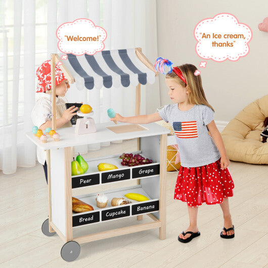 Kids Wooden Ice Cream Cart with Chalkboard and Storage for over 3 Years Old-White - Color: White LuxuryLifeWay Online Store