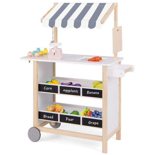 Kids Wooden Ice Cream Cart with Chalkboard and Storage for over 3 Years Old-White - Color: White LuxuryLifeWay Online Store