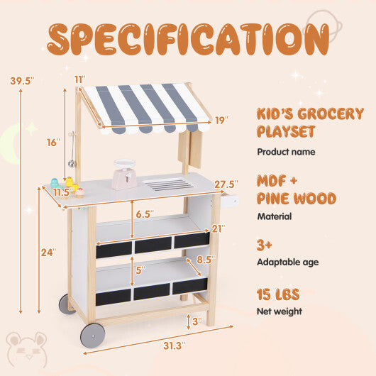 Kids Wooden Ice Cream Cart with Chalkboard and Storage-Red
