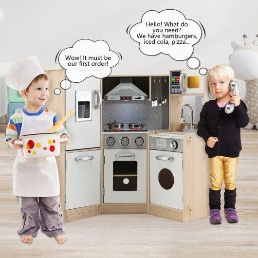 Kids Corner Wooden Kitchen Playset with Cookware Accessories LuxuryLifeWay Online Store
