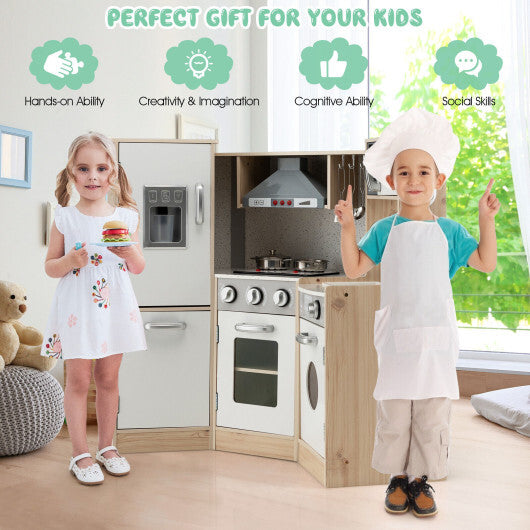 Kids Corner Wooden Kitchen Playset with Cookware Accessories LuxuryLifeWay Online Store