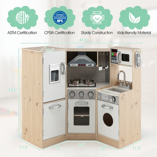 Kids Corner Wooden Kitchen Playset with Cookware Accessories LuxuryLifeWay Online Store