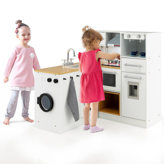 2-Pieces Wooden Kids Kitchen Playset with Light and Sound LuxuryLifeWay Online Store