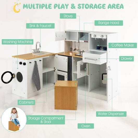 2-Pieces Wooden Kids Kitchen Playset with Light and Sound LuxuryLifeWay Online Store