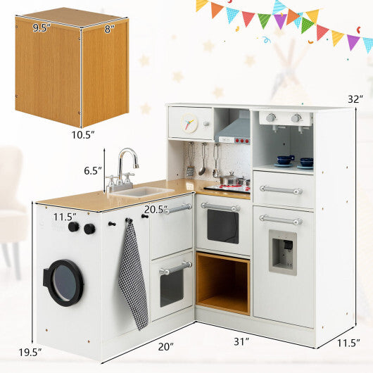 2-Pieces Wooden Kids Kitchen Playset with Light and Sound LuxuryLifeWay Online Store