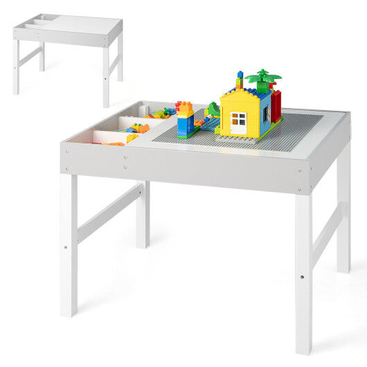 3 in 1 Wooden Kids Table with Storage and Double-Sided Tabletop-White LuxuryLifeWay Online Store