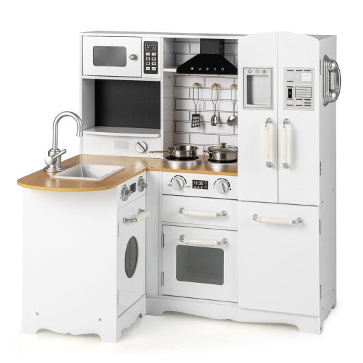 Wooden Kid's Corner Kitchen Playset with Stove for Toddlers-Natural & White LuxuryLifeWay Online Store