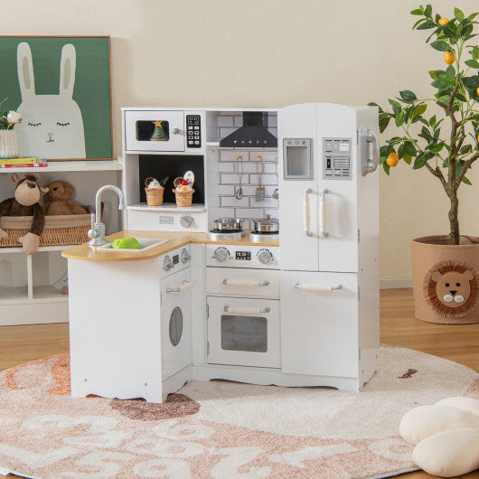 Wooden Kid's Corner Kitchen Playset with Stove for Toddlers-Natural & White LuxuryLifeWay Online Store