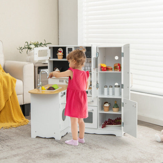Wooden Kid's Corner Kitchen Playset with Stove for Toddlers-Natural & White LuxuryLifeWay Online Store