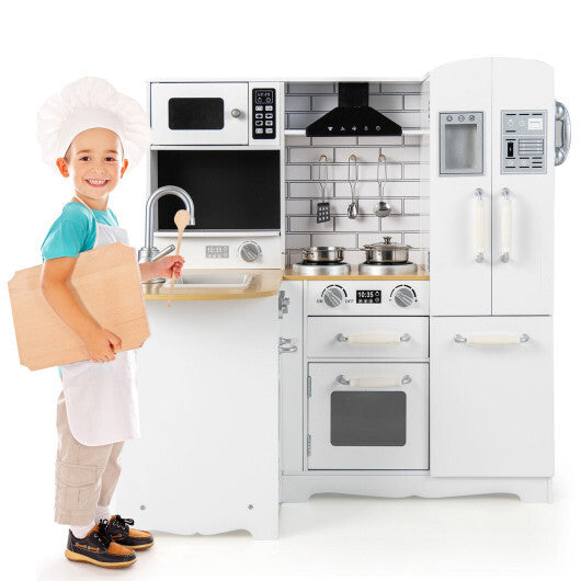Wooden Kid's Corner Kitchen Playset with Stove for Toddlers-Natural & White LuxuryLifeWay Online Store